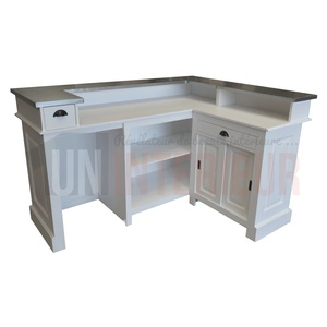 Comptoir de bar d'angle en pin massif 180cm x 140cm avec espace frigo, retour à droite - Chester